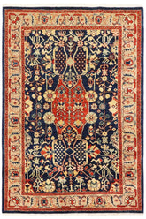 handmade Traditional Kafkaz Blue Brown Hand Knotted RECTANGLE 100% WOOL area rug 4 x 6